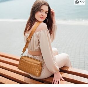 Kattee Woven Tan Cowhide  Leather Crossbody Bag NWOT